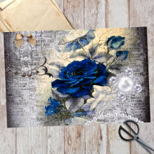 Victorian Dark Blue Rose Ephemera Decoupage