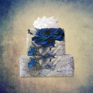 Victorian Dark Blue Rose Ephemera Wrapping Paper