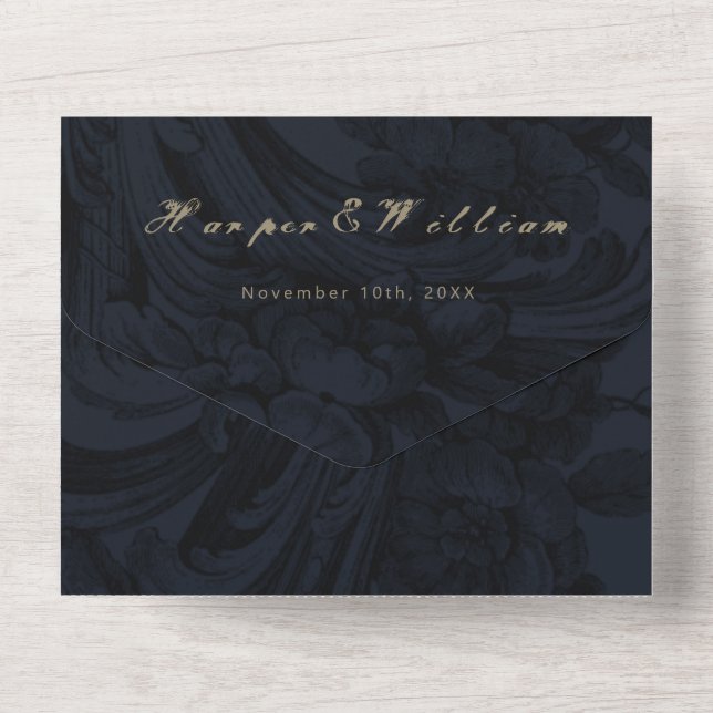 Victorian dark blue wedding envelope all in one invitation (Back)