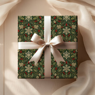 Victorian Dark Botanical red berry William Morris Wrapping Paper