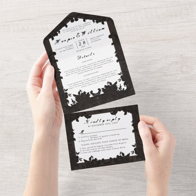 Victorian dark brown wedding envelope all in one invitation (Tearaway)