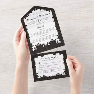 Victorian dark brown wedding envelope all in one invitation