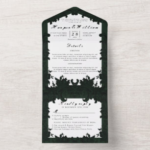 Victorian dark green wedding envelope all in one invitation