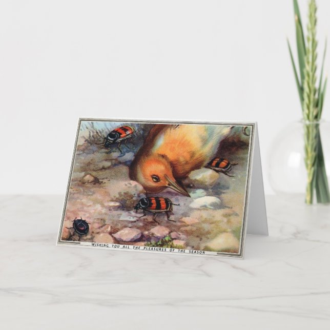 Victorian Dead Bird with Bugs Christmas Card (Front)