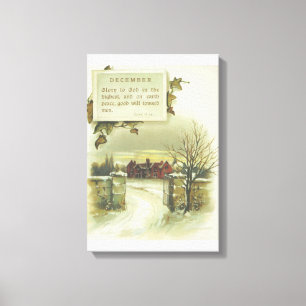 Victorian December Winter Scene & Christmas Verse Canvas Print