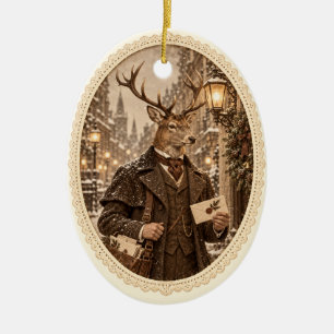 Victorian Deer Postman Christmas Ornament