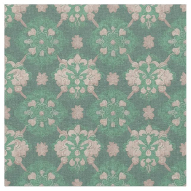 Victorian Design Green and Ivory Fabric (Close Up)