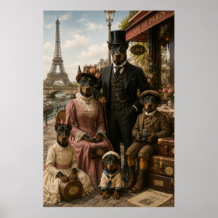 Victorian Doberman Family in Paris – Eiffel Tower  Poster