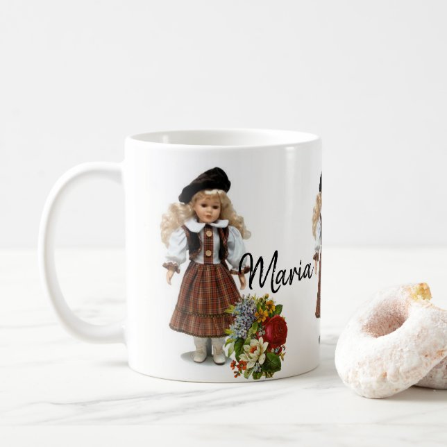 Victorian Doll Floral Mug (With Donut)