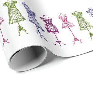 Victorian dress form vintage sewing seamstress  wrapping paper