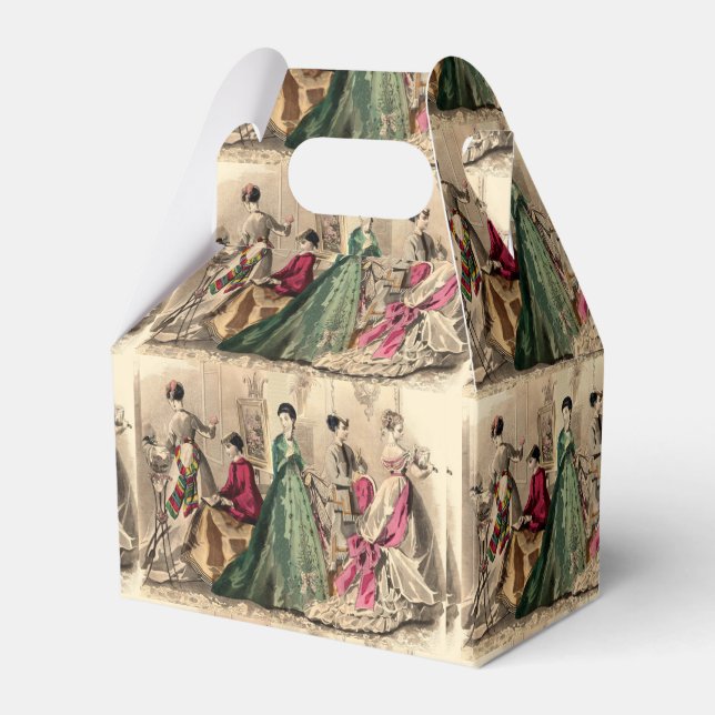 Victorian Dress With Pink Bow Favour Box (Front Side)