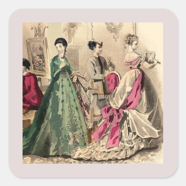 Victorian Dress With Pink Bow  Square Sticker (Front)