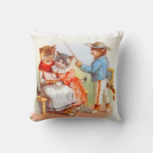 Victorian dressed kitty cats cushion
