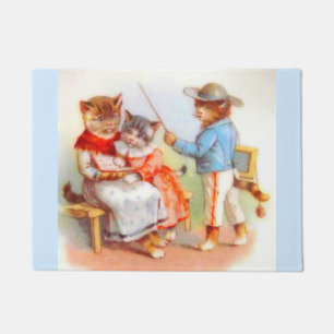 Victorian dressed kitty cats doormat