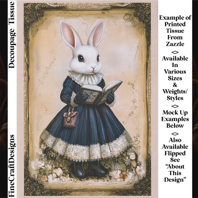 Victorian Dressed Rabbit With Book ER7R Decoupage Tissue Paper (Creator Uploaded)