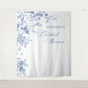Victorian Dusty Blue Floral Bridal Shower Backdrop Tapestry