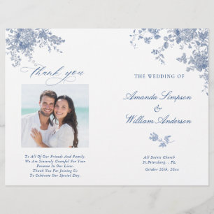 Victorian Dusty Blue Floral Wedding Photo Program