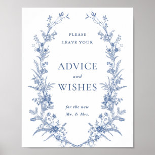 Victorian Dusty Blue French Garden Advice & Wishes Poster