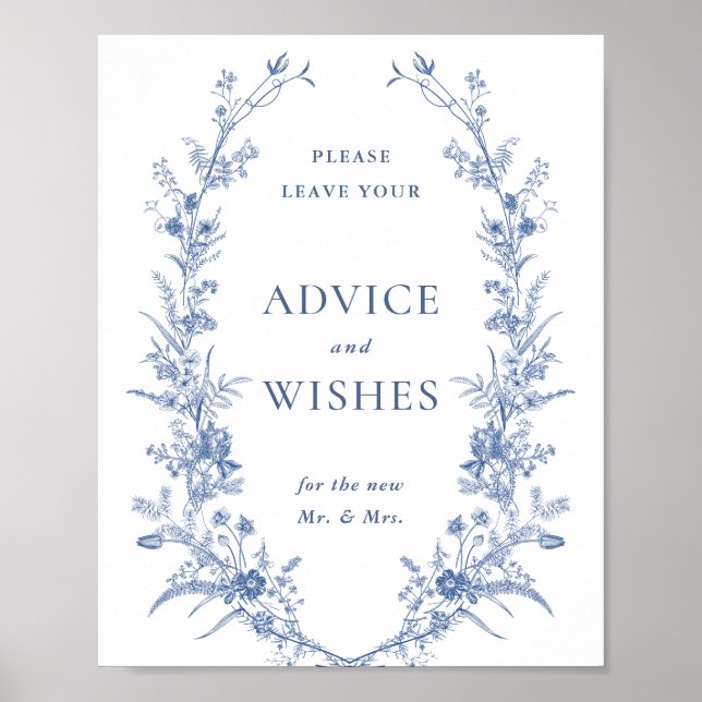 Victorian Dusty Blue French Garden Advice & Wishes Poster (Front)