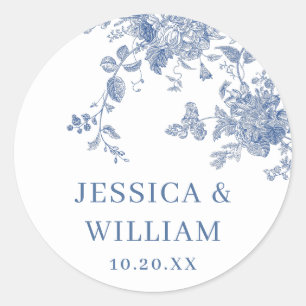 Victorian Dusty Blue French Garden Floral Wedding Classic Round Sticker