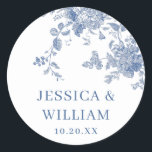 Victorian Dusty Blue French Garden Floral Wedding Classic Round Sticker<br><div class="desc">For further customisation,  please click the "customise further" link and use our design tool to modify this template. 
If you need help or matching items,  please contact me.</div>