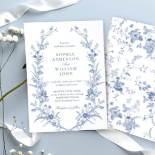 Victorian Dusty Blue French Garden Floral Wedding Invitation