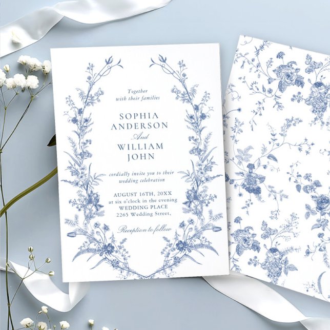Victorian Dusty Blue French Garden Floral Wedding Invitation (Creator Uploaded)