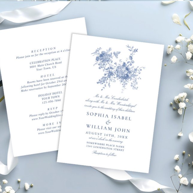 Victorian Dusty Blue French Garden Floral Wedding Invitation (Creator Uploaded)