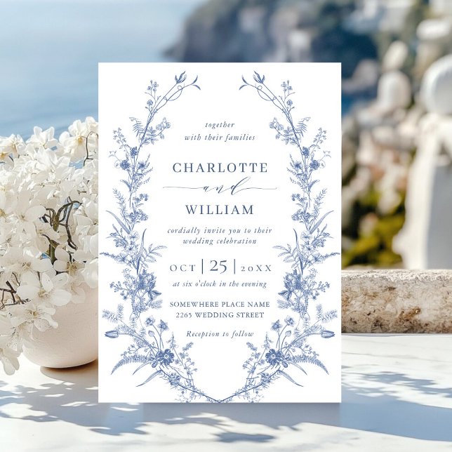 Victorian Dusty Blue French Garden Floral Wedding Invitation (Creator Uploaded)