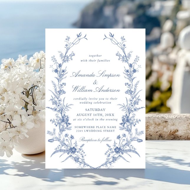 Victorian Dusty Blue French Garden Floral Wedding Invitation (Creator Uploaded)