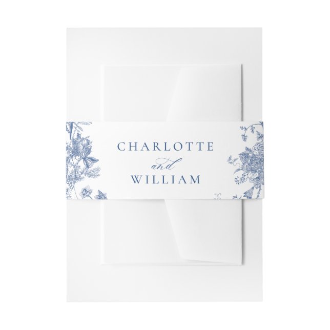 Victorian Dusty Blue French Garden Floral Wedding Invitation Belly Band (Front Example)