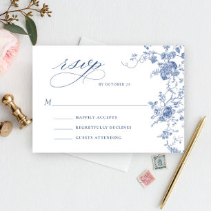 Victorian Dusty Blue French Garden Floral Wedding RSVP Card
