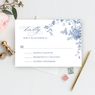 Victorian Dusty Blue French Garden Floral Wedding RSVP Card