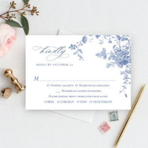 Victorian Dusty Blue French Garden Floral Wedding RSVP Card