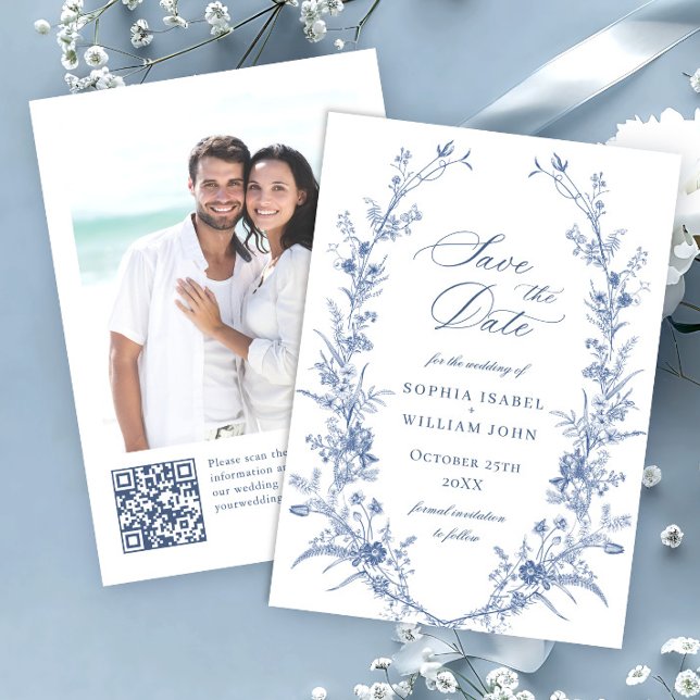 Victorian Dusty Blue French Garden Floral Wedding Save The Date (Creator Uploaded)