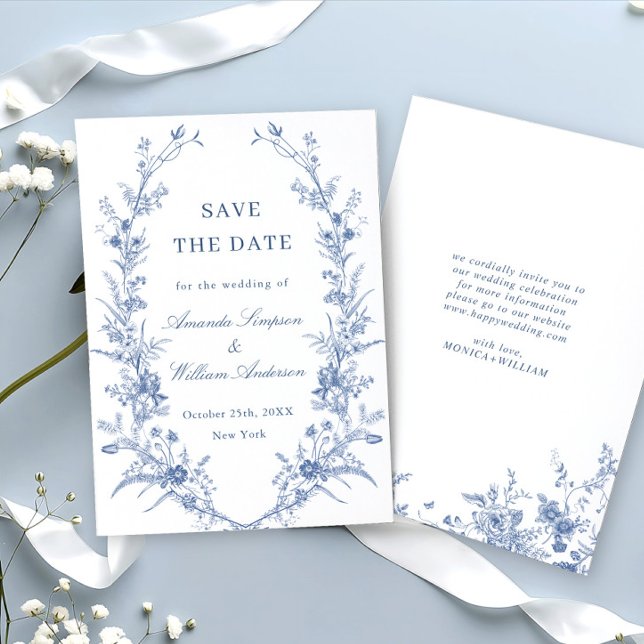 Victorian Dusty Blue French Garden Floral Wedding Save The Date (Creator Uploaded)