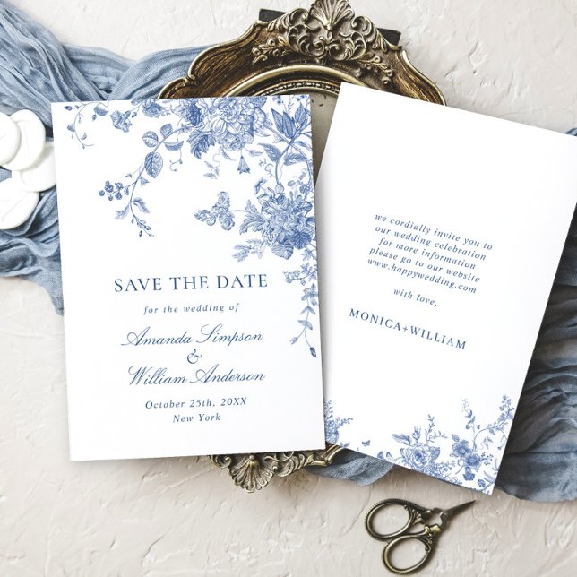 Victorian Dusty Blue French Garden Floral Wedding Save The Date (Creator Uploaded)