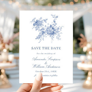 Victorian Dusty Blue French Garden Floral Wedding Save The Date