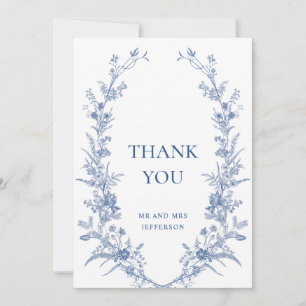 Victorian Dusty Blue French Garden Floral Wedding Thank You Card