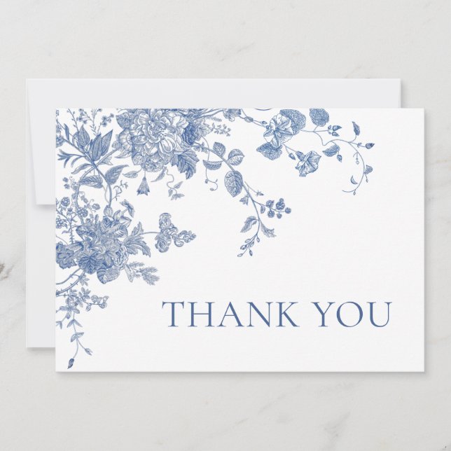 Victorian Dusty Blue French Garden Floral Wedding Thank You Card (Front)