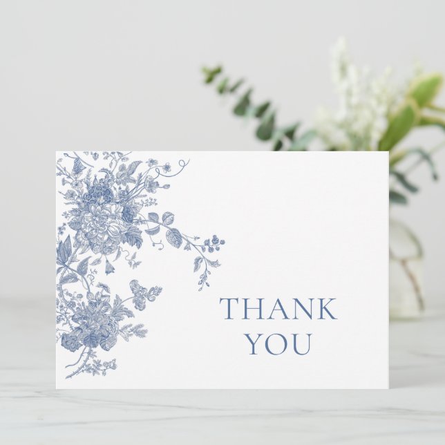 Victorian Dusty Blue French Garden Floral Wedding Thank You Card (Standing Front)