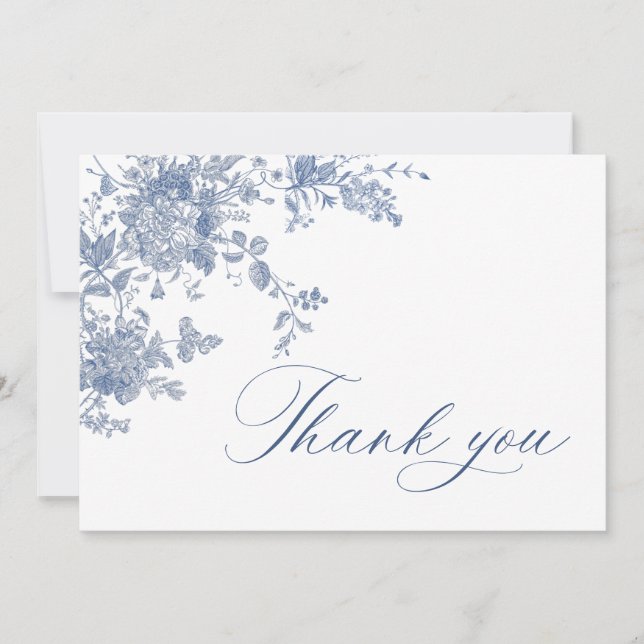 Victorian Dusty Blue French Garden Floral Wedding Thank You Card (Front)