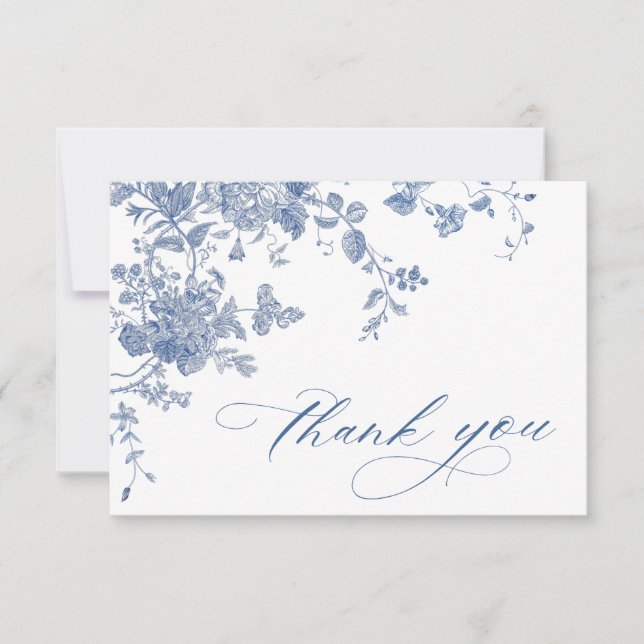 Victorian Dusty Blue French Garden Floral Wedding Thank You Card (Front)