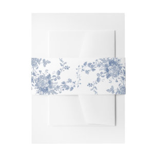 Victorian Dusty Blue French Garden Flowers Wedding Invitation Belly Band