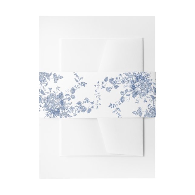 Victorian Dusty Blue French Garden Flowers Wedding Invitation Belly Band (Front Example)