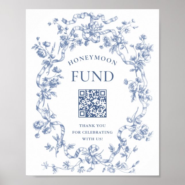 Victorian Dusty Blue French Garden Honeymoon Fund Poster (Front)