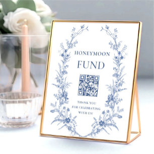 Victorian Dusty Blue French Garden Honeymoon Fund Poster