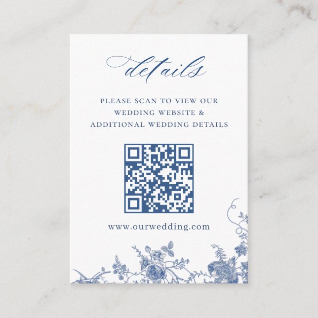 Victorian Dusty Blue French Garden QR code Details Enclosure Card (Front)
