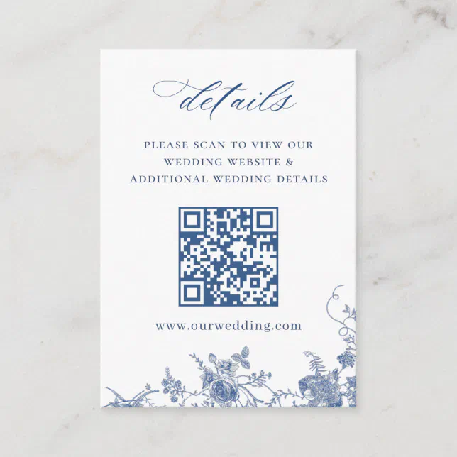 Victorian Dusty Blue French Garden QR code Details Enclosure Card | Zazzle