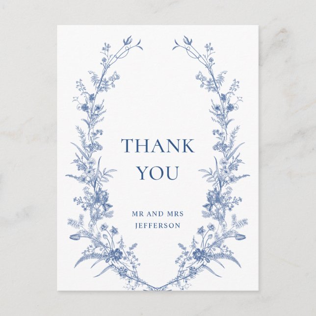 Victorian Dusty Blue French Garden Thank You Postcard (Front)